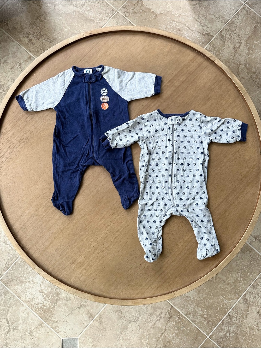 Gerber Baby Boys 2-Pack Sports Zip Footed Sleep ’N Plays, Size 0-3M, Navy/Gray